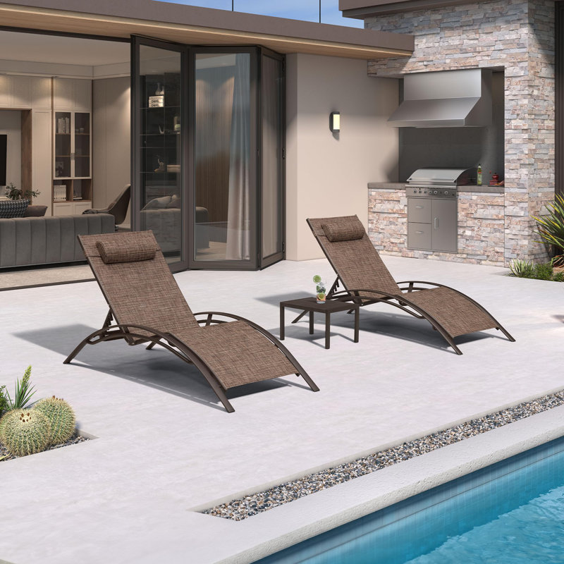PURPLE LEAF Oversize Outdoor Chaise Lounge Chair Set of 3 Patio Pool Lounger Bronze Aluminum Chairs with Side Table Adjustable Tanning Recliner for Outside Backyard Yard Deck Balcony Beach