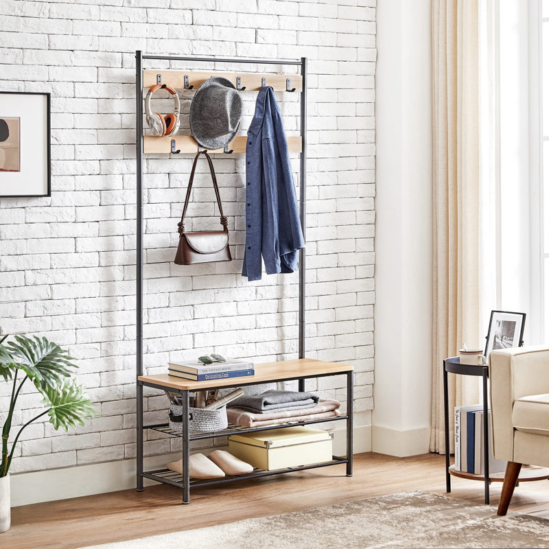Alveta Hall Tree 85cm Wide with Bench and Shoe Storage, Beige