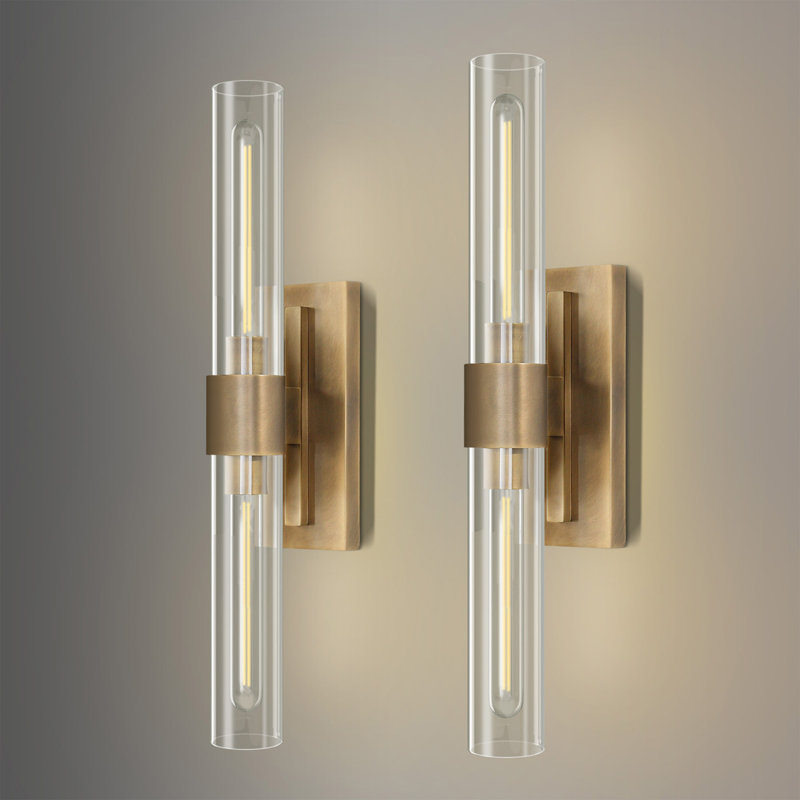 Fabrianna Brass Wall Sconce Light, 22.8'' Gold Sconces Wall Decor with Clear Glass Shade, Gold