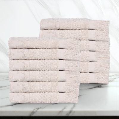 Blue Nile Mills Geometric Luxe Absorbent Cotton Face Towels, Set Of 12