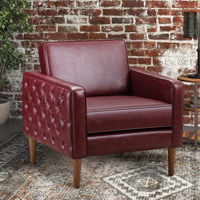 34.25'' Wide Faux Leather Tufted Armchair