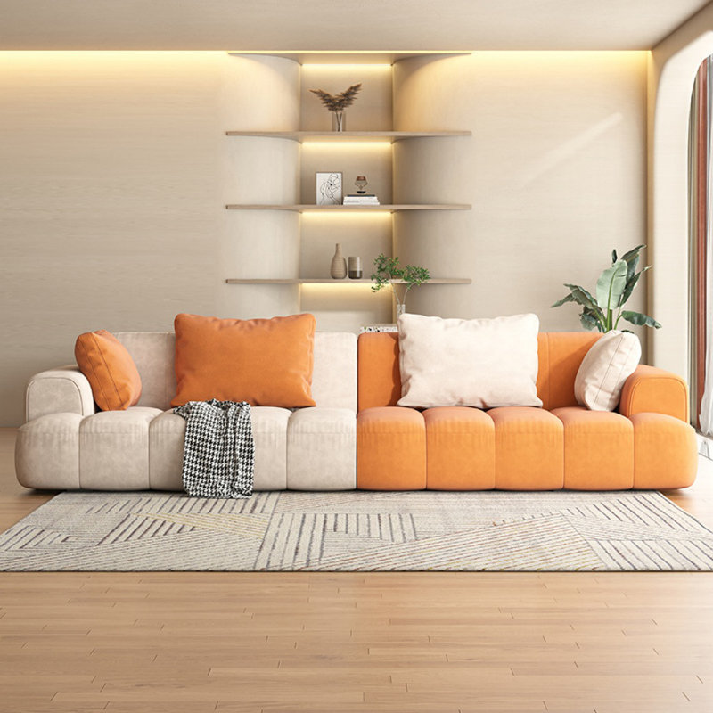 Canapé de salon de style italien crème, H 27,56 po x l 102,36 po x P 39,37 po, Orange, blanc cassé