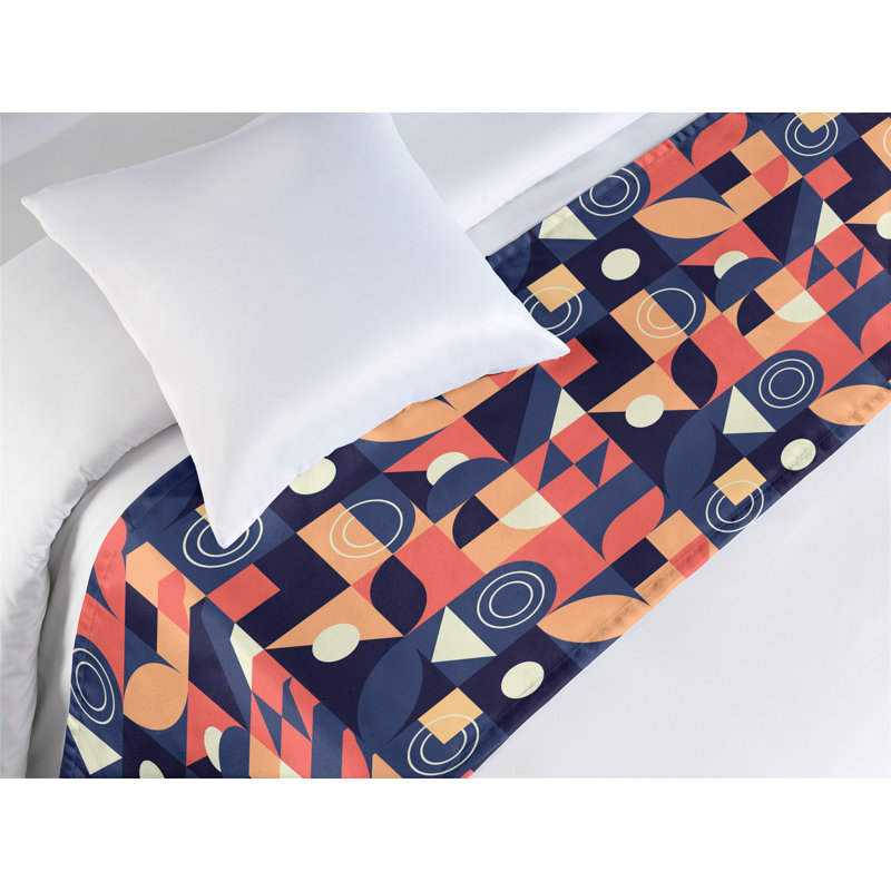 Ambesonne Geometric Bed Scarf Runner Pattern Abstract Square Burnt Sienna Indigo, Twin