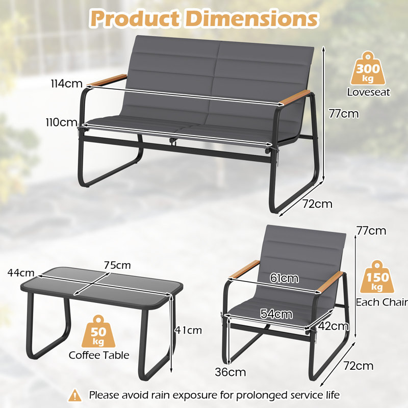 4 Pieces Patio Conversation Set Garden Table Chairs Furniture Set