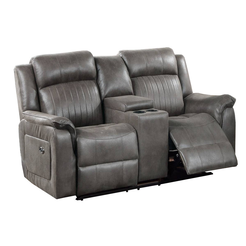 Adna 73'' Faux Leather Reclining Loveseat, Slate Blue