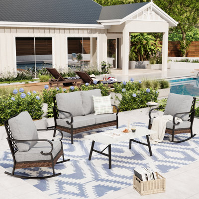 4-Person Patio Furniture Set With Rocking Lounge Chairs