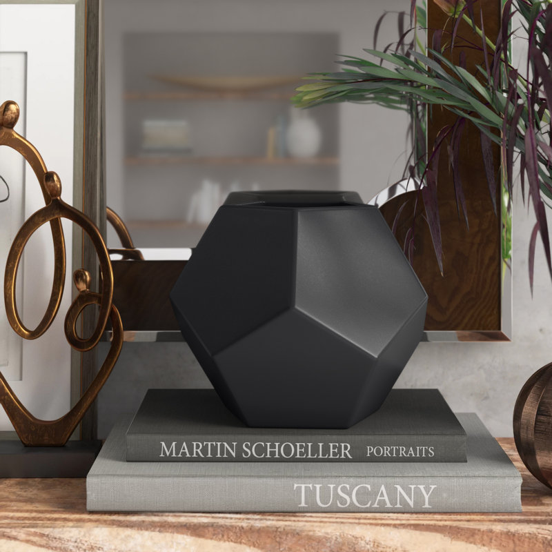 Faceted Table Vase, 4" H x 4.5" W x 4.5" D, Black