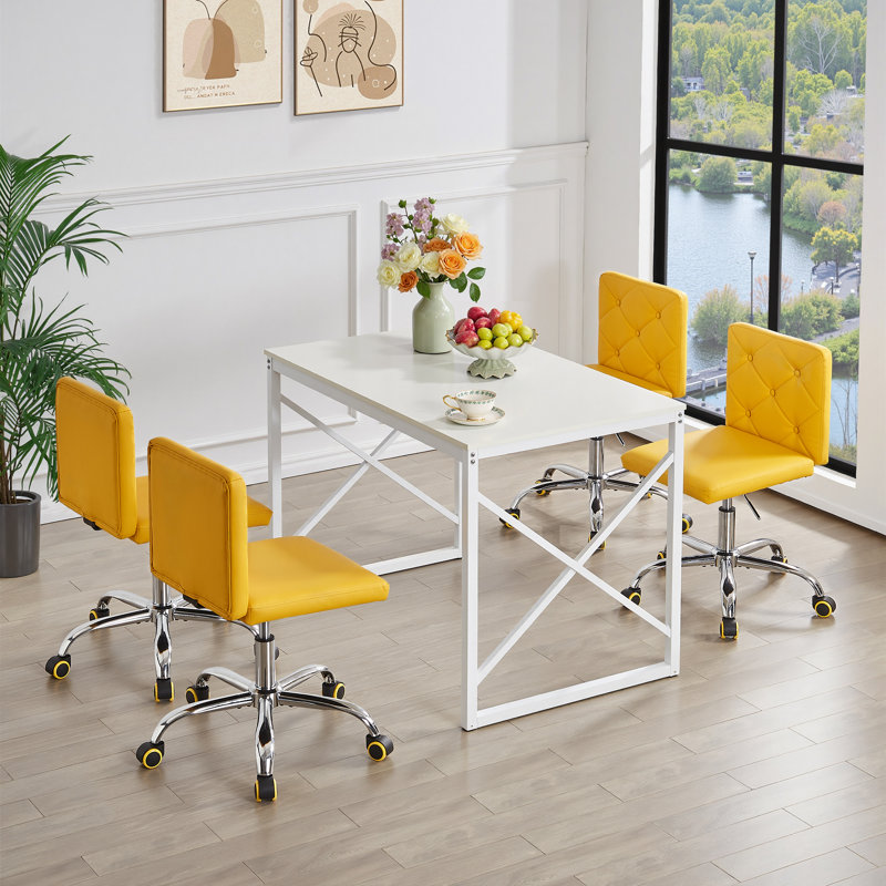 Lavdi Armless Office Desk Chair Modern Tufted Task Chair Faux Leather Upholstered Computer Chair with Adjustable Seat Height