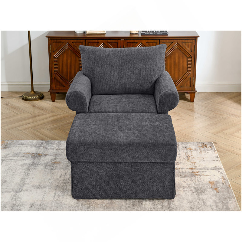 Fauteuil d'appoint 37,5 po avec repose-pieds, fauteuil rembourré moelleux en chenille, fauteuil simple élégant pour le salon, la chambre à coucher et un appartement