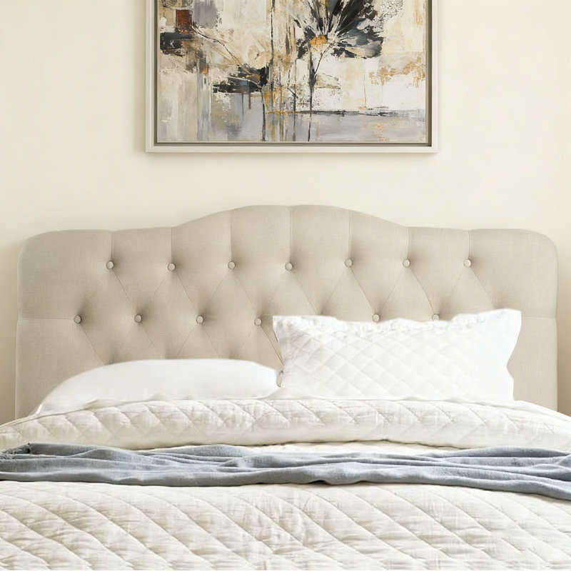 Tête de lit tapissier en lin à hauteur réglable moderne, Grand, Beige