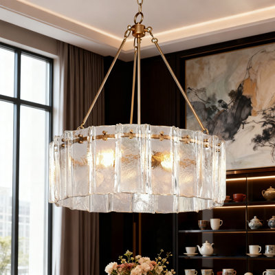 6 - Light Modern Shaded Drum Chandelier With Texture Glass