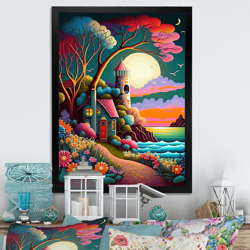 Pleine lune en style moderne II - reproduction sur toile, Cadre photo noir, L 12 po x H 20 po