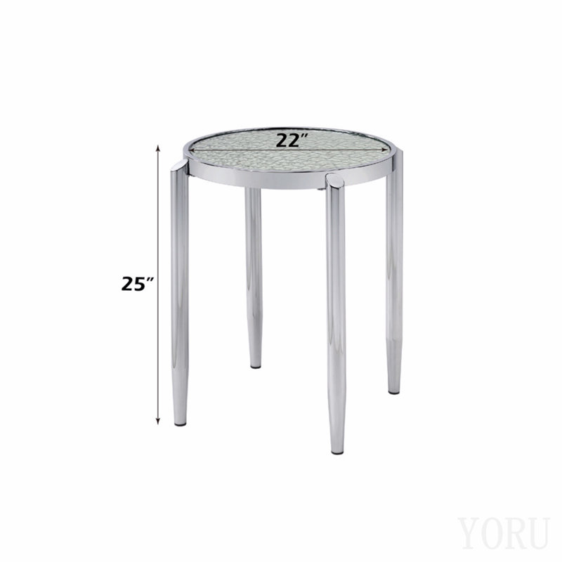 Table d'appoint ronde chromée avec pieds extérieurs fuselés