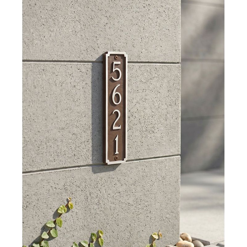 Madison Column Address Sign Plaque, Brick Red / Gold, Wall