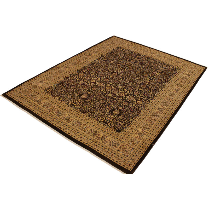 Tapis oriental noir / beige / vert en laine noué à la main 8 pi 4 po x 10 pi 5 po Roby