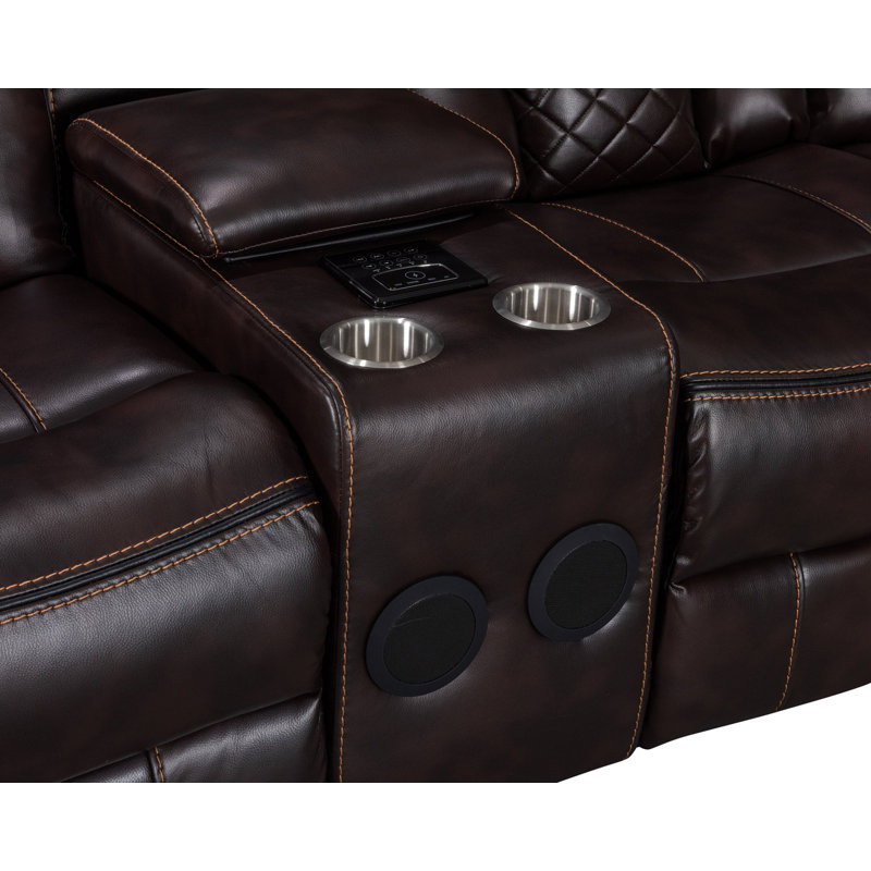 Canapé modulaire inclinable en cuir 3 pièces Daleia, Similicuir brun