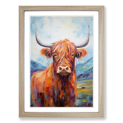 Highland Cow Impressionism - Single Picture Frame Print on Wood