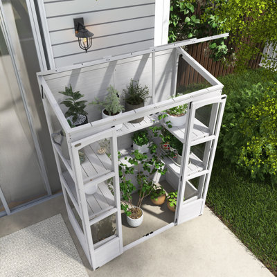 57.9" W X 29.1" D Wooden Walk-In Greenhouse With 4 Independent Skylights