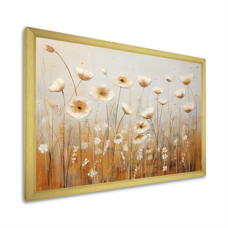 Beige fleurs de jardin murmures II, Cadre doré simple, H 12 po x l 20 po x P 1 po