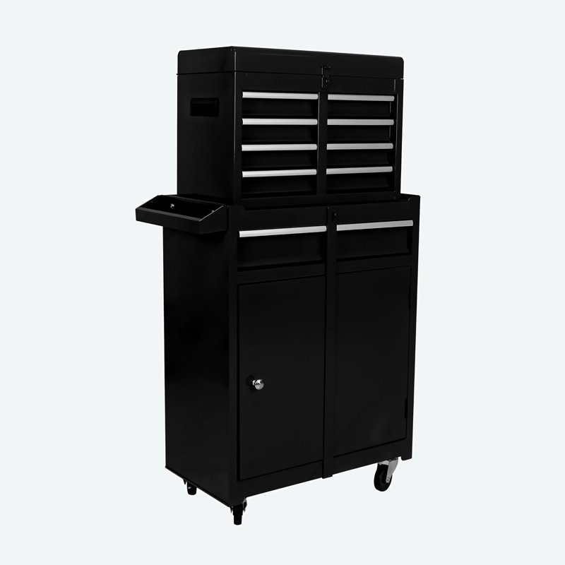 22.95" W Detachable 5 Drawer Tool Chest with Bottom Cabinet and One Adjustable Shelf, Black