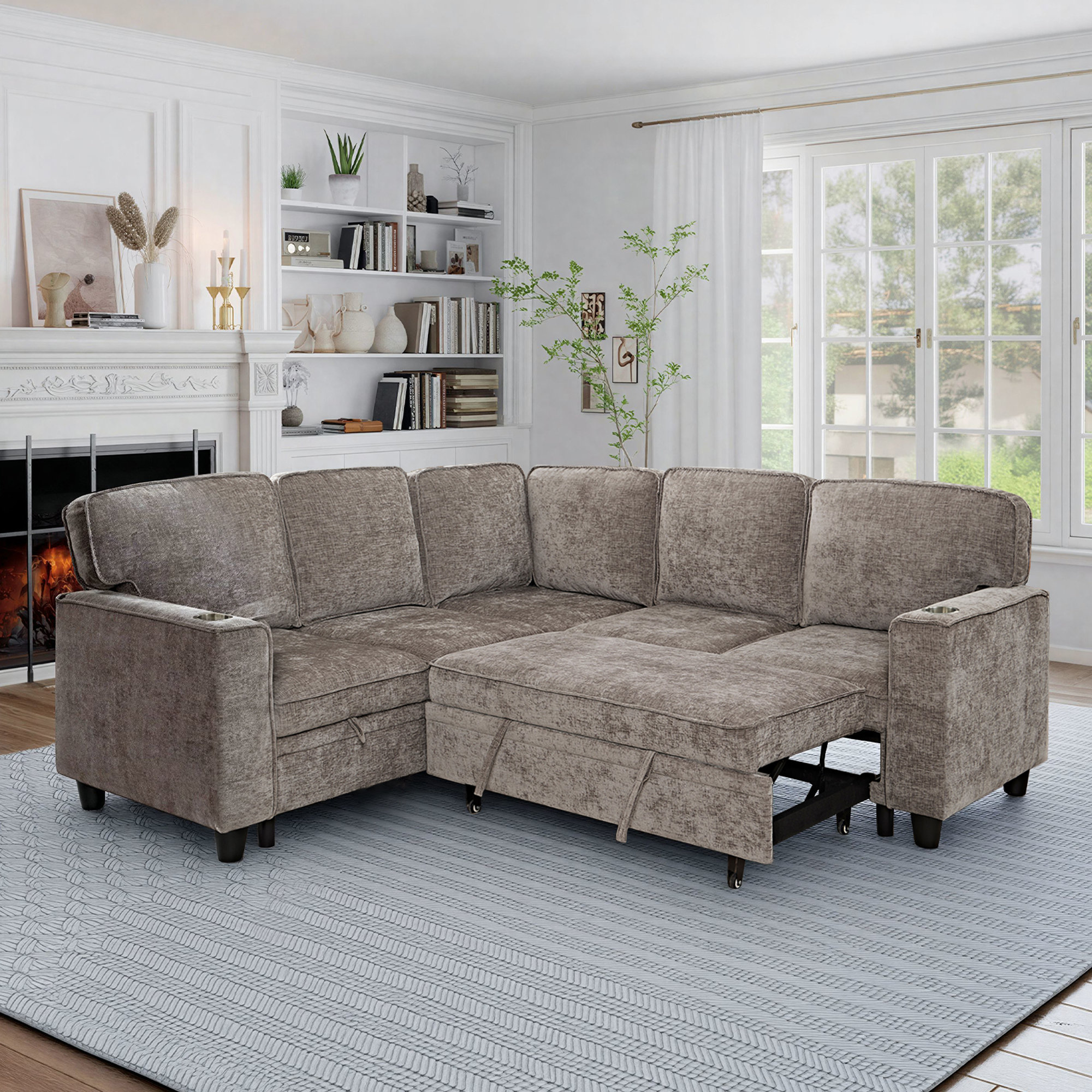 Latitude Run® Sectional Sleeper Sofa with Pull Out Bed, L Shaped Couch ...