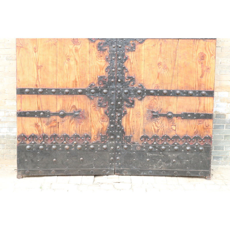 Massive Vintage Chinese Stained Wood Bi-Fold Patio Doors