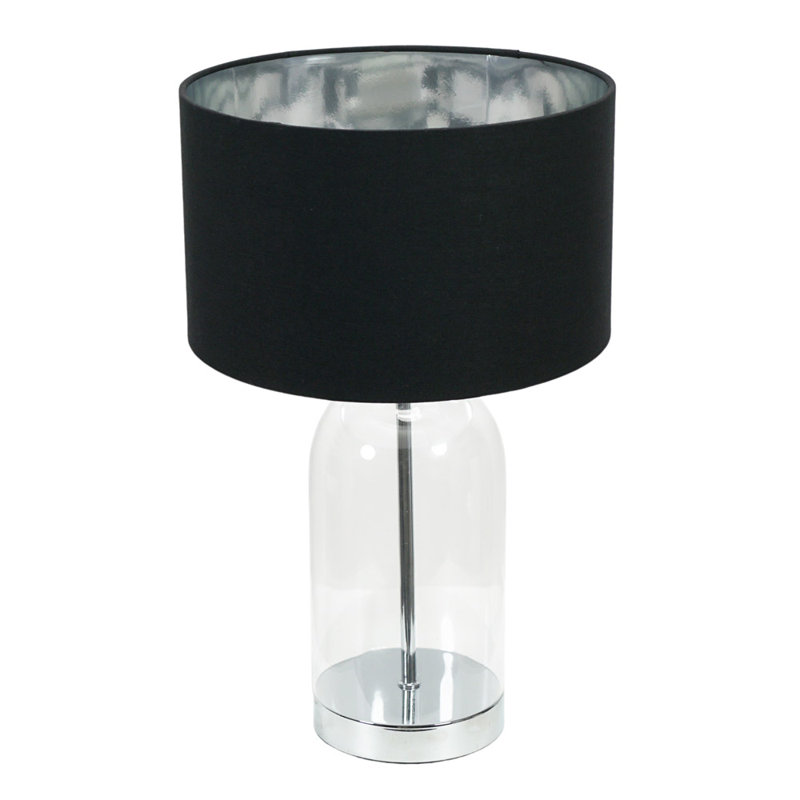 Danylle Glass Table Lamp, Yes, Clear/Silver Base/Black Shade