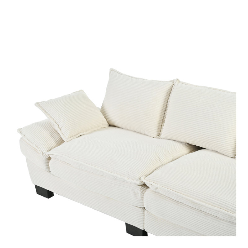 Canapé incurvé moderne de 85,4 po, canapé rembourré avec 2 coussins décoratifs, canapé en velours côtelé pour salon, chambre à coucher et appartement