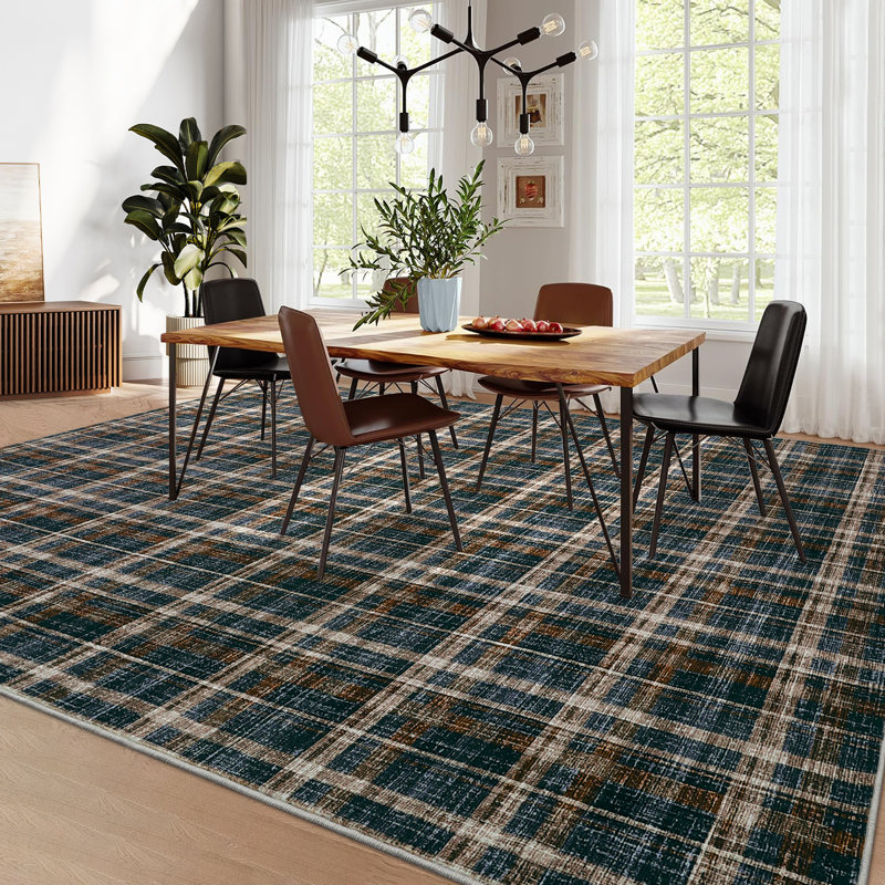 Washable Rug 9x12 Area Rugs for Living Room Modern Plaid Rugs for Bedroom Decor Ultra Soft Large Rug Non Slip Throw Rug Tartan Carpet for Bedroom