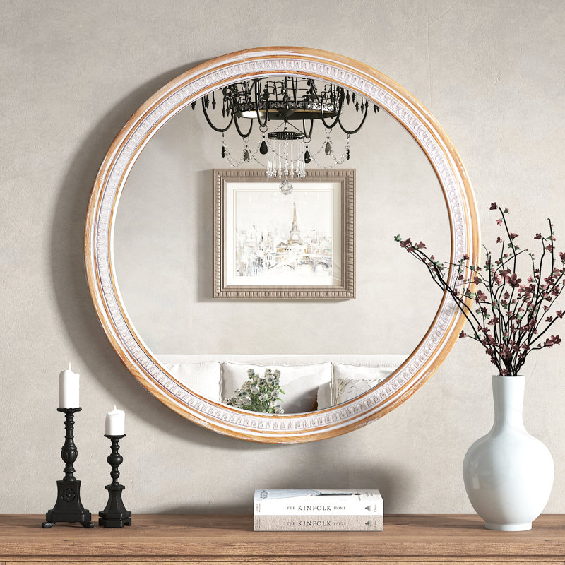 Miroir rond rond en bois