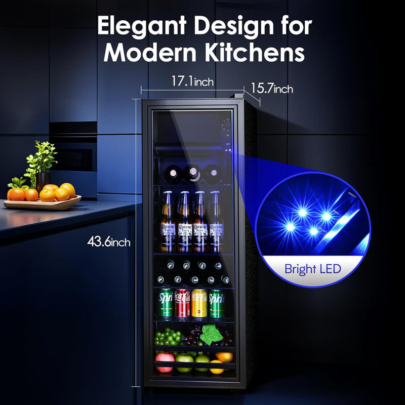 17.1"W X 43.6"H 26 Bottles Or 113 Cans 4.5 Cubic Feet Freestanding Mini Beverage Refrigerator with Top Freezer