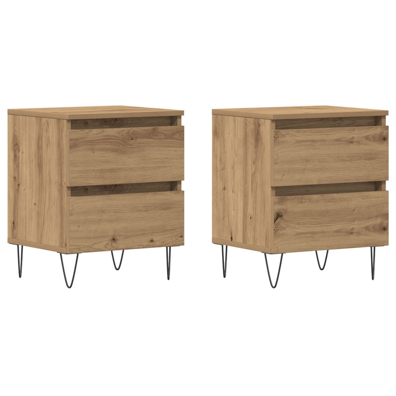 40cm W Solid Wood Bedside Table, Set of 2