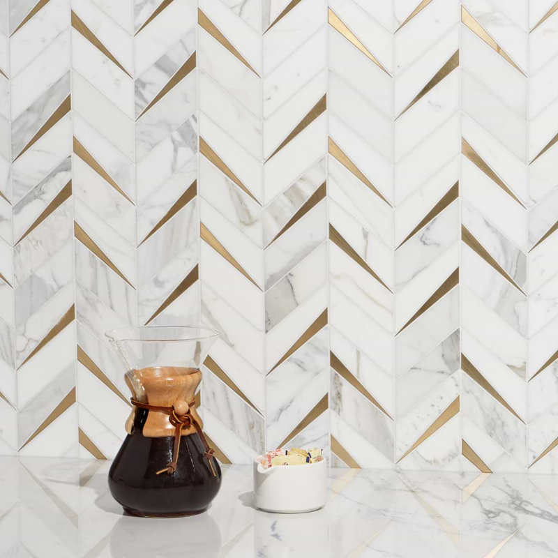 Vara 11x13 Polished Nero Marble and Brass Inlay Mosaic Tile