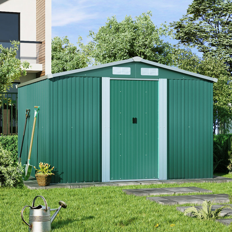 Metal Tool Shed with Pitched Roof – Charcoal Black, Dark Green