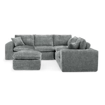 Modern Boucle L-Shaped Sectional Sofa with Moveable Ottoman and Cloud Comfort