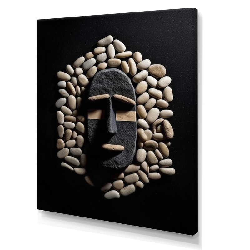 Masque tribal africain noir et blanc II - reproduction sur toile, H 40 po x l 30 po x P 1,5 po, Toile tendue