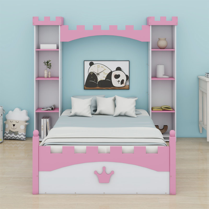 Clemmons Platform Bed Storage Bed, White/Pink