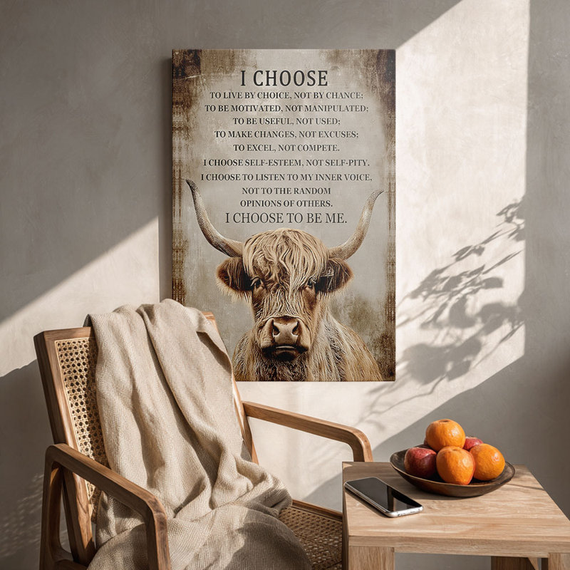 Inspiration «Highland Cow with‘ I choisi d'être Be Me »Affirmation (ton rétro), 12 * 8 pouces (30 * 20 * 2cm)