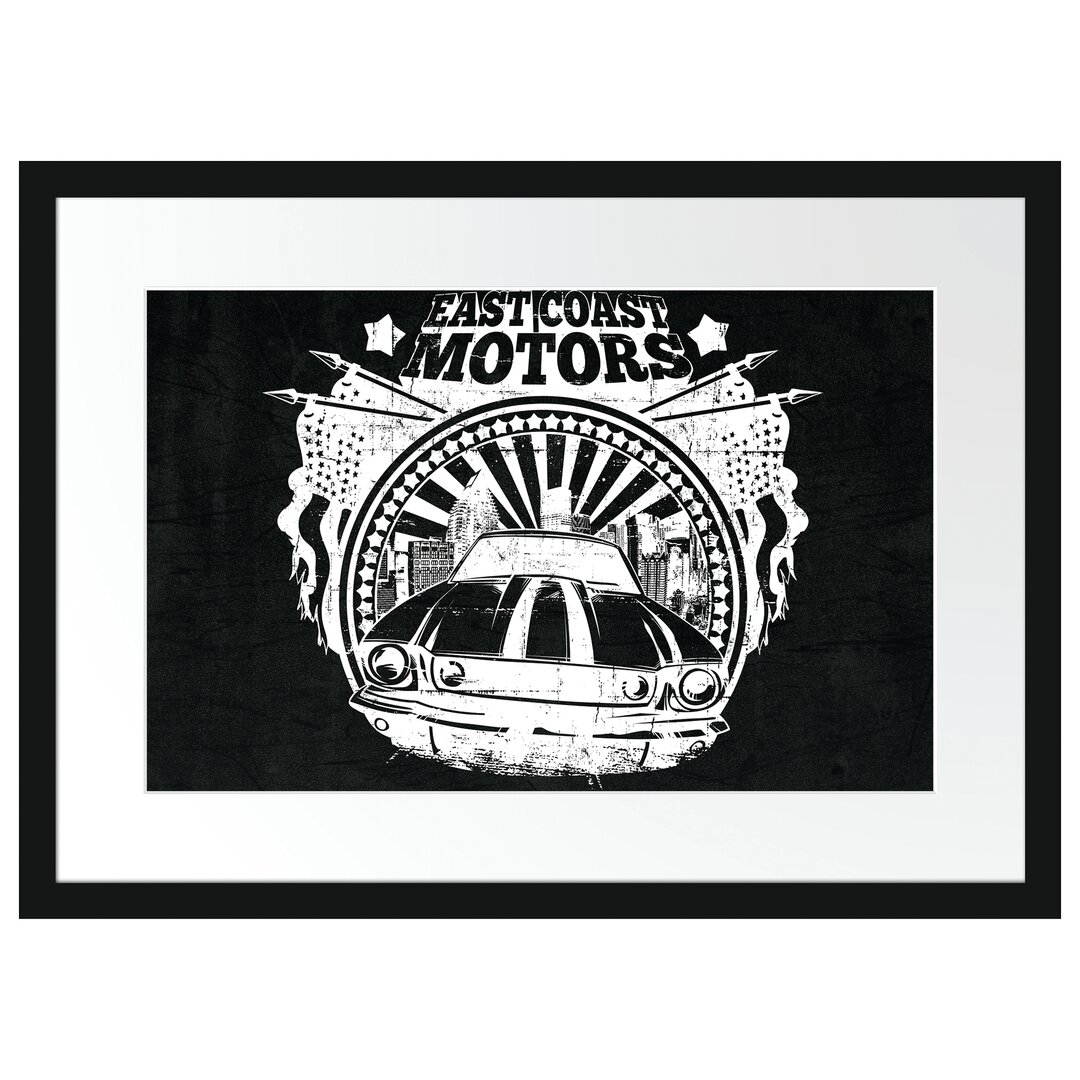 Gerahmtes Poster East Coast-Motors Schwarz