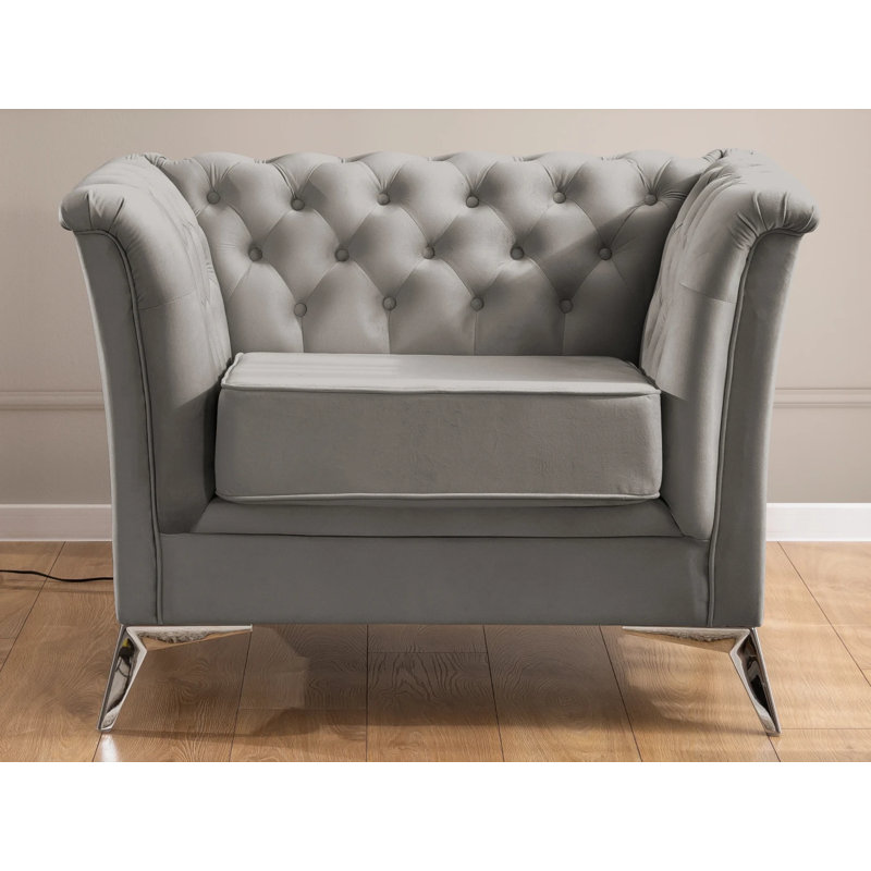 Whitby 2 - Piece Velvet Living Room Set, Chrome, Grey
