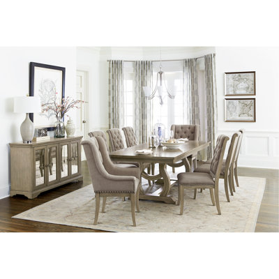 Classic Luxury Dining 9Pc Extendable Table And Chairs Set Button Tufted Upholstered Self-Storing Leaf Traditional Design Furniture