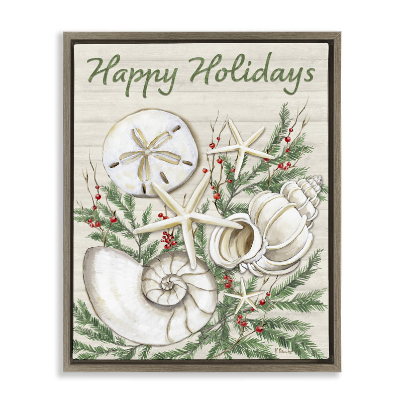 Holiday Seashells & Holly Canvas Wall Art by Paul Brent, Brun, H 31 po x l 25 po