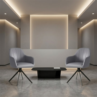 Modern Swivel Accent Chair with Arms, Upholstered Faux Leather Dining Chair with 360° Swivel & Sturdy Metal Legs, Ergonomic