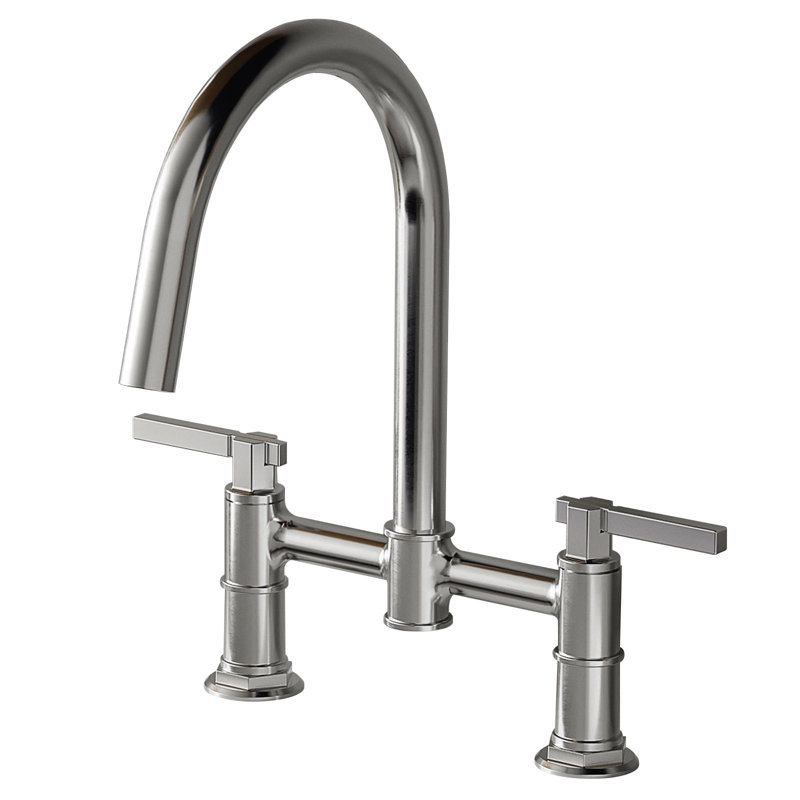Modern Double Handle 2-Holes Deck Mount Bridge Kitchen Faucet With 360 Swivel Spout Sink Faucet, Polished Chrome