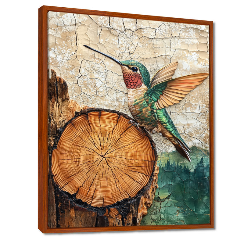 Ghyslain Hummingbird Into Wood Forest Quest IV - Hummingbird, art mural, Brun, Reproduction avec cadre flottant