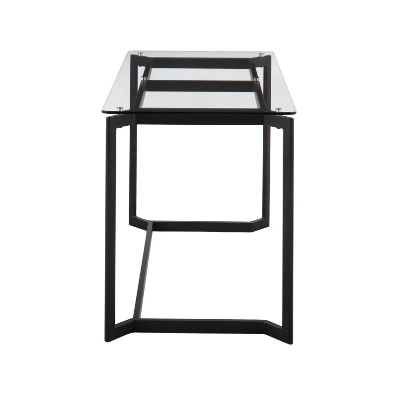 Bureau moderne en acier noir avec plateau en verre transparent