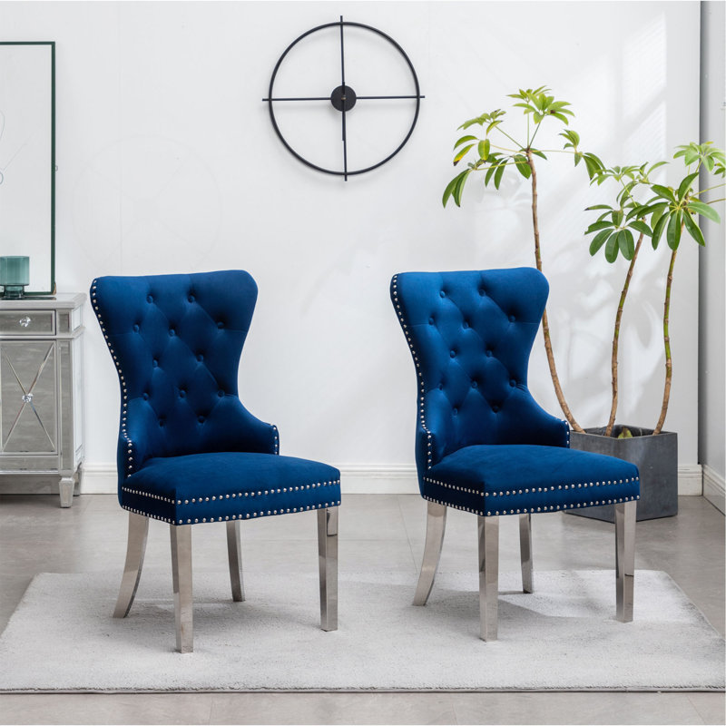 Chaise en velours touffeté Montura, Bleu