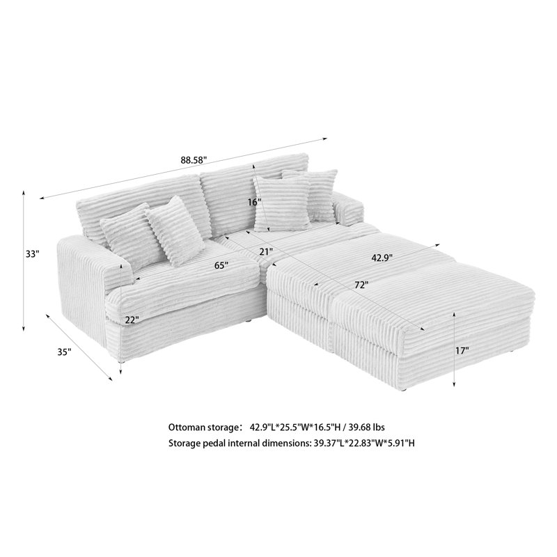 Eugenija 88.58'' 4 - Piece Upholstered Sectional, Black