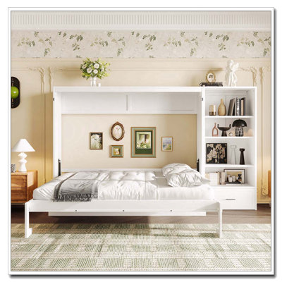 Grand lit escamotable avec compartiments de rangement réglables