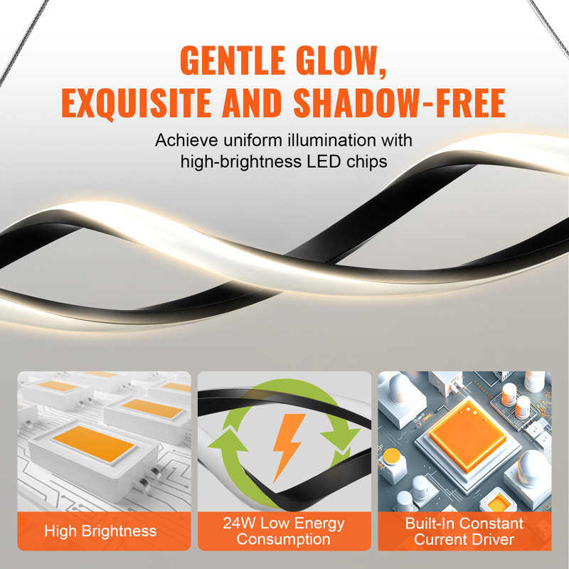 Luminaires de lustre modernes, 24 W, lumière DEL à intensité variable avec abat-jour en silicone, plafonnier réglable à température de couleur 3000 K / 4000 K / 6500 K, pour la cuisine, la salle à manger